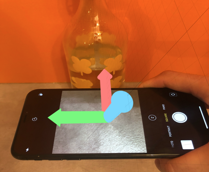 Face Up device orientation with internal accelerometer referential.