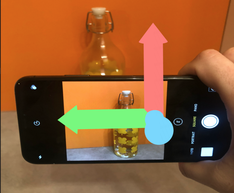 Landscape Left device orientation with internal accelerometer referential.